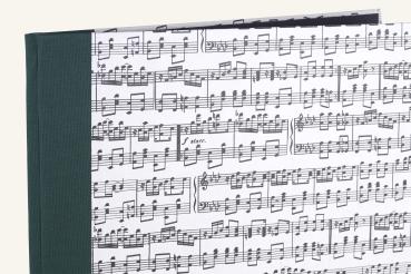 Elegante Notenmappe A4 dunkelgrün, mit Notenmotiv